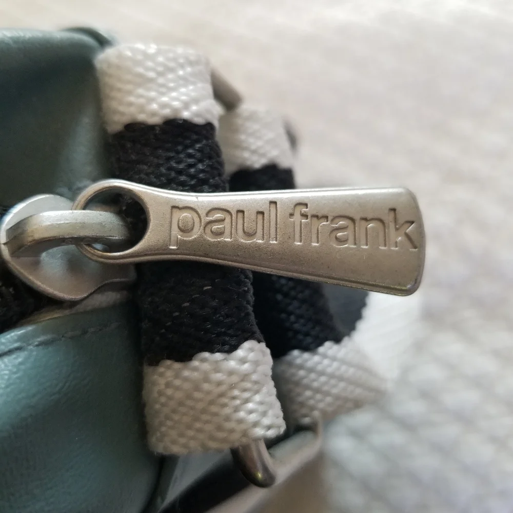 Paul Frank Teal Faux Leather Laptop Bag with Striped Strap and Monkey Motif